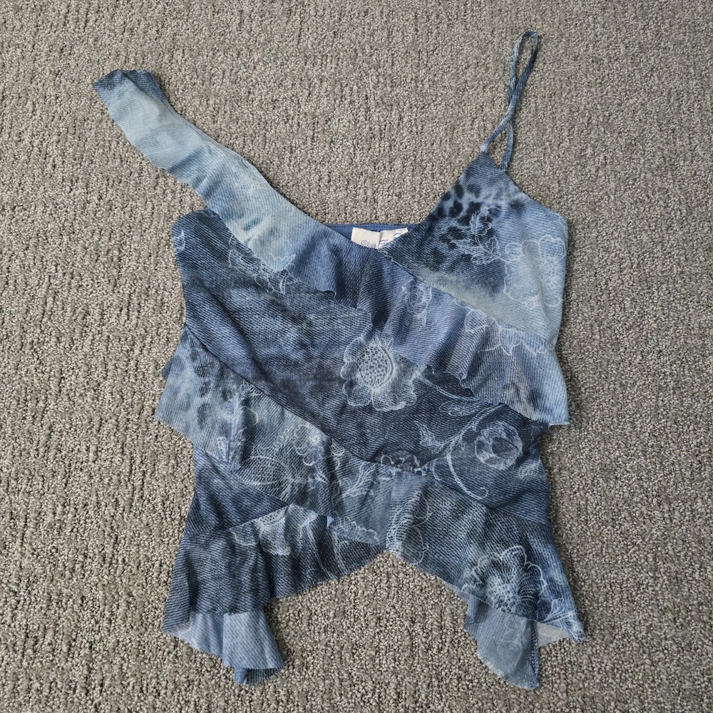 Your Favorite by PacSun Top M Blue Floral One Shoulder‎ Ruffle Y2K Fairy Grunge